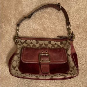 TAN/BURGUNDY COACH BAG